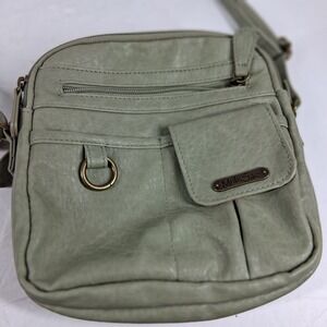 MultiSac Sage Green Vegan Leather Crossbody Bag Triple Compartment Organizer